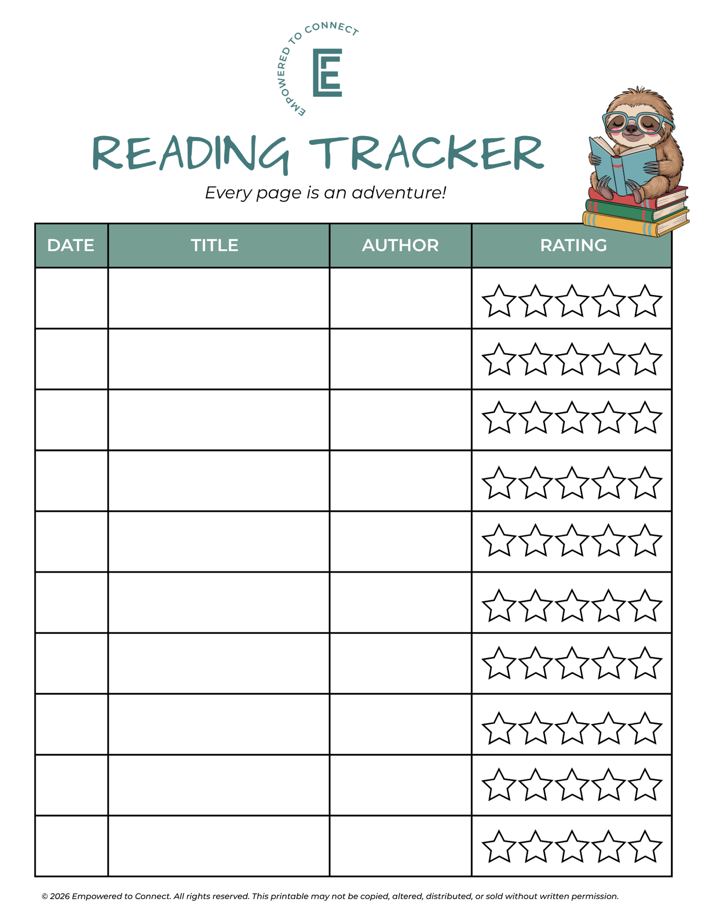 Reading Tracker | Digital Resource